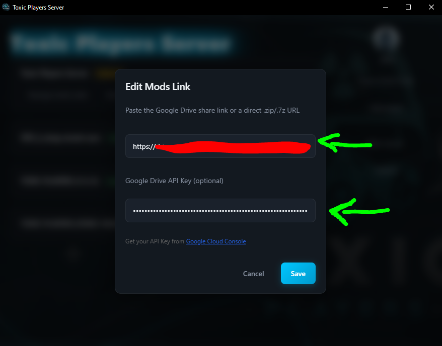 Add link and key in app